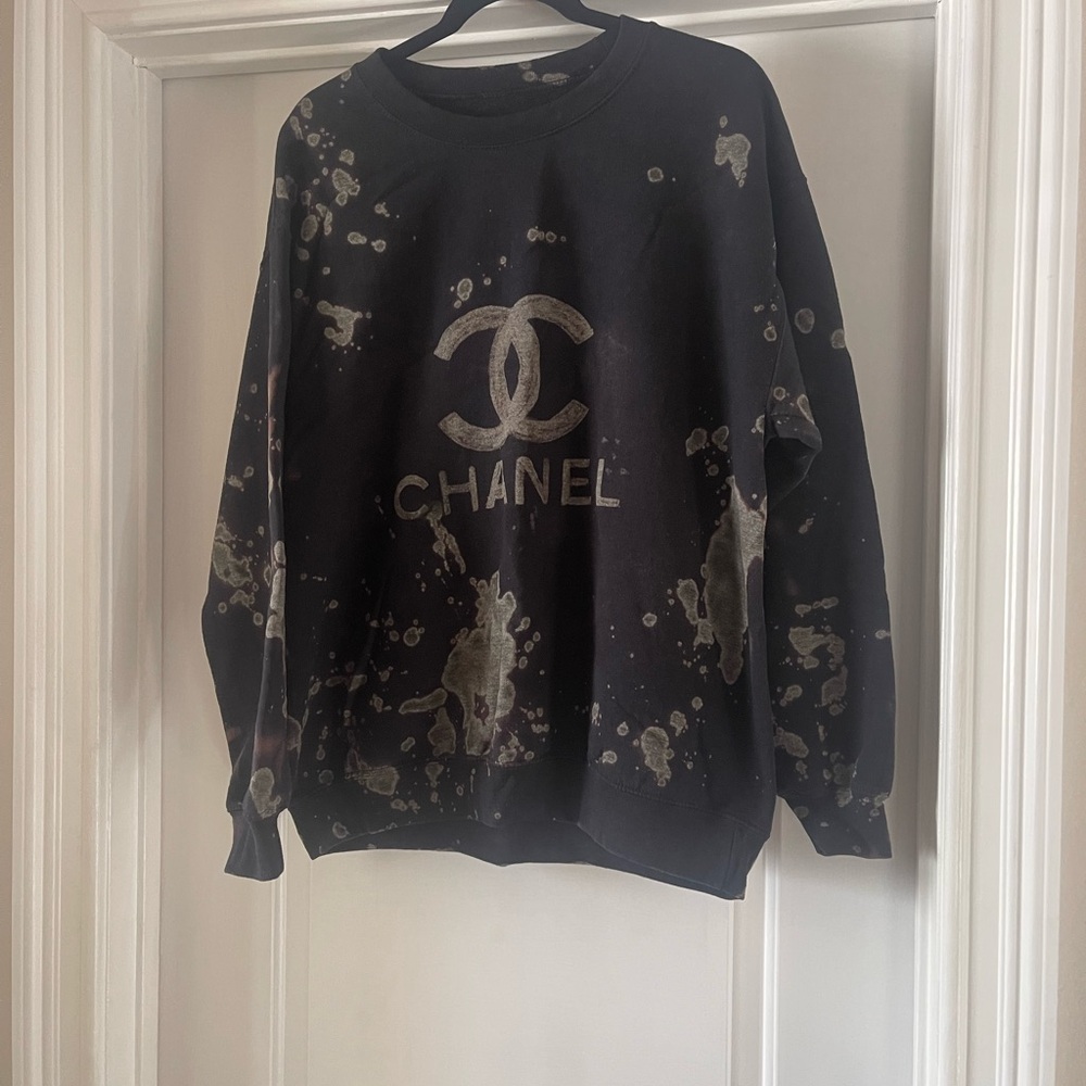 Black Crewneck Sweater with Splatter Design